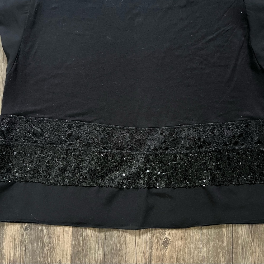 Taifun 80s Vtg Black Short Sleeves Round Neck Sequin Hem Women's Top T-Shirt L - Picture 6 of 11